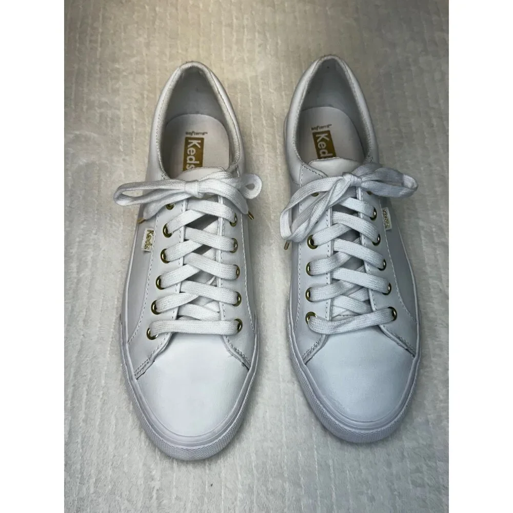 KEDS Jump Kick Leather Lace Up Sneakers, White, Sz 10